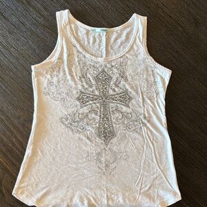 Biker chic Maurices white rhinestone cross design tank top